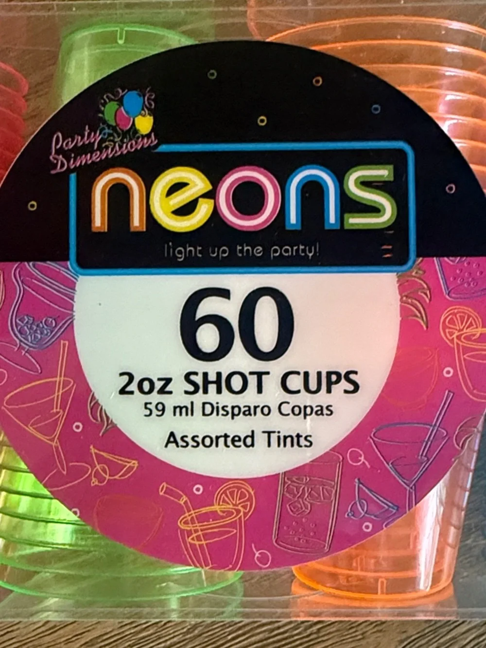 Party Dimensions 60 Count Neon Pink, Green, Orange & Blue Plastic Tumblers 2oz